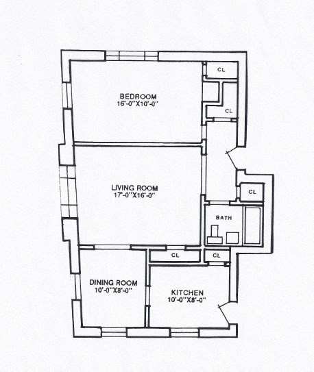 Floor plan for 1 bed, 1 bath, 700 sqft